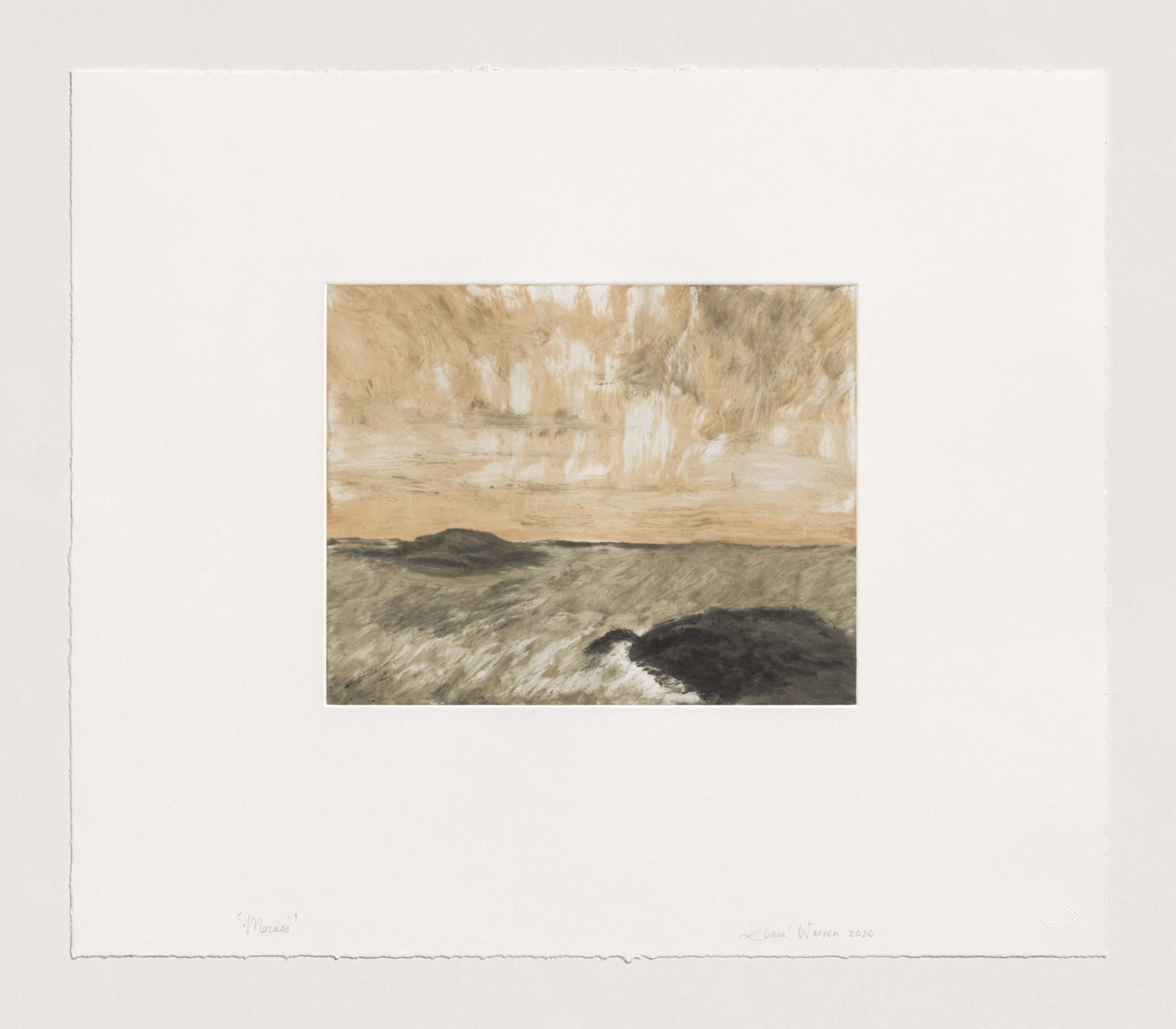 Hand-pulled original monotype of monochrome landscape on 320 g/m² high-quality paper.