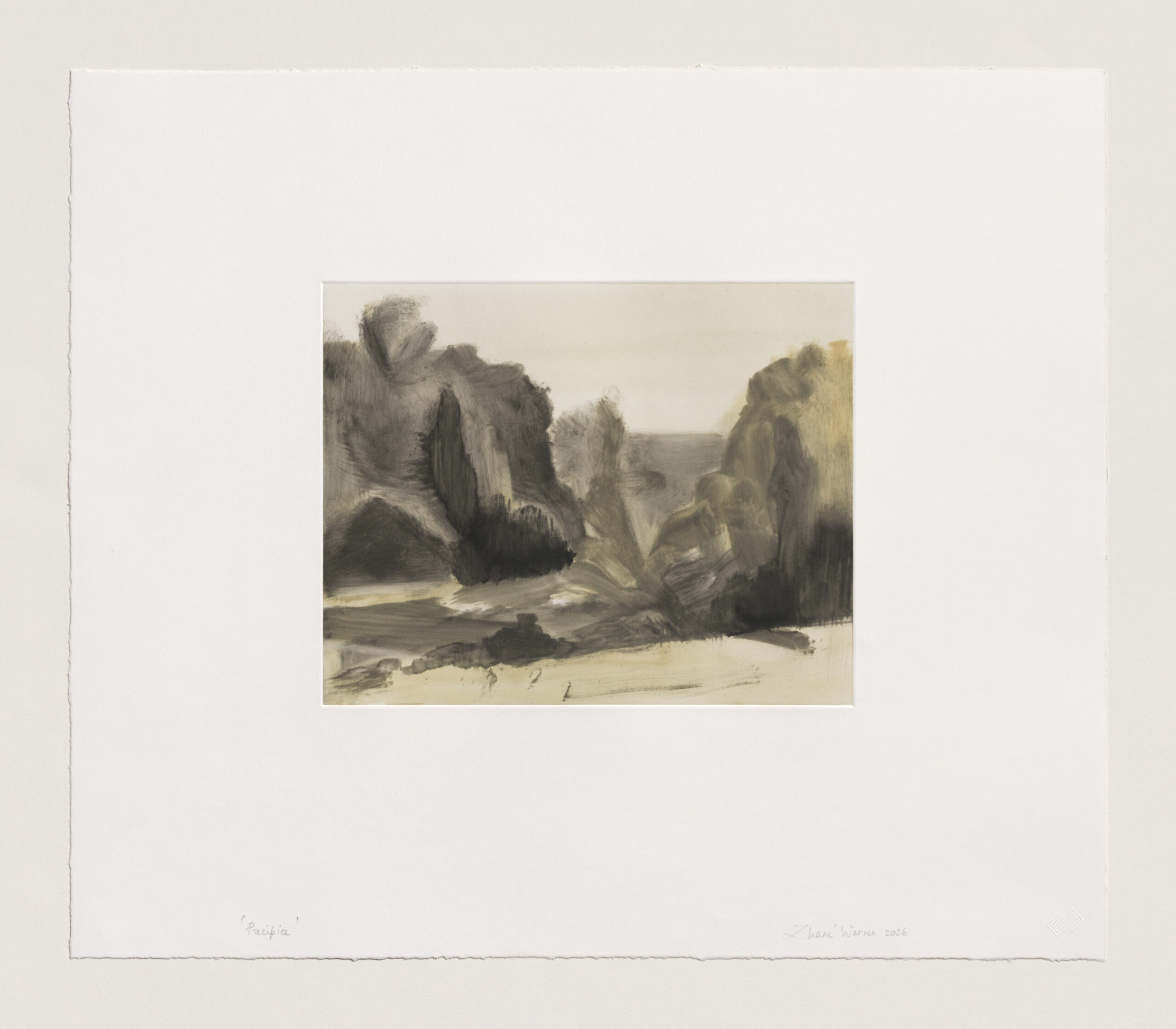 Hand-pulled original monotype of monochrome landscape on 320 g/m² high-quality paper.