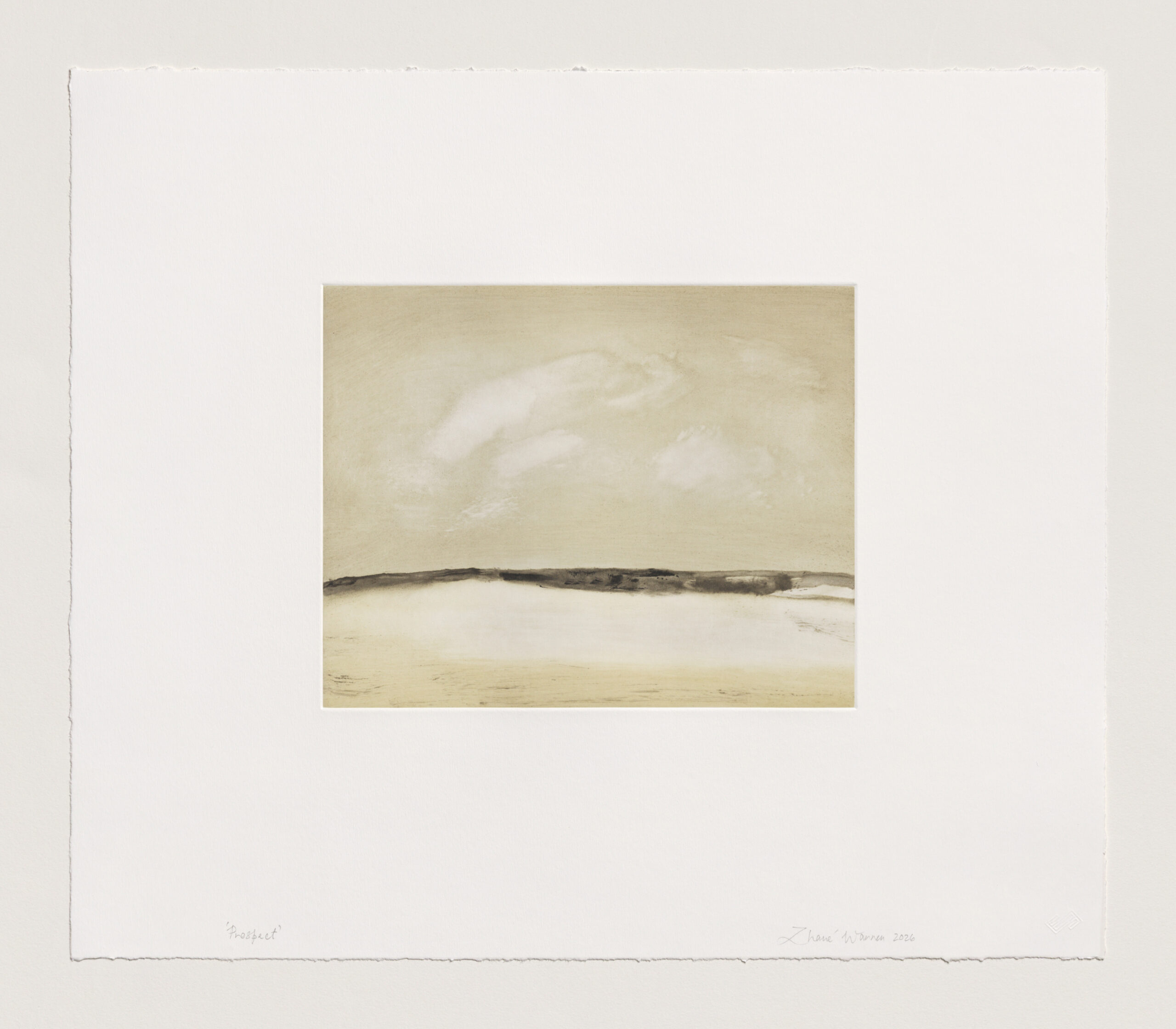 Hand-pulled original monotype of monochrome landscape on 320 g/m² high-quality paper.