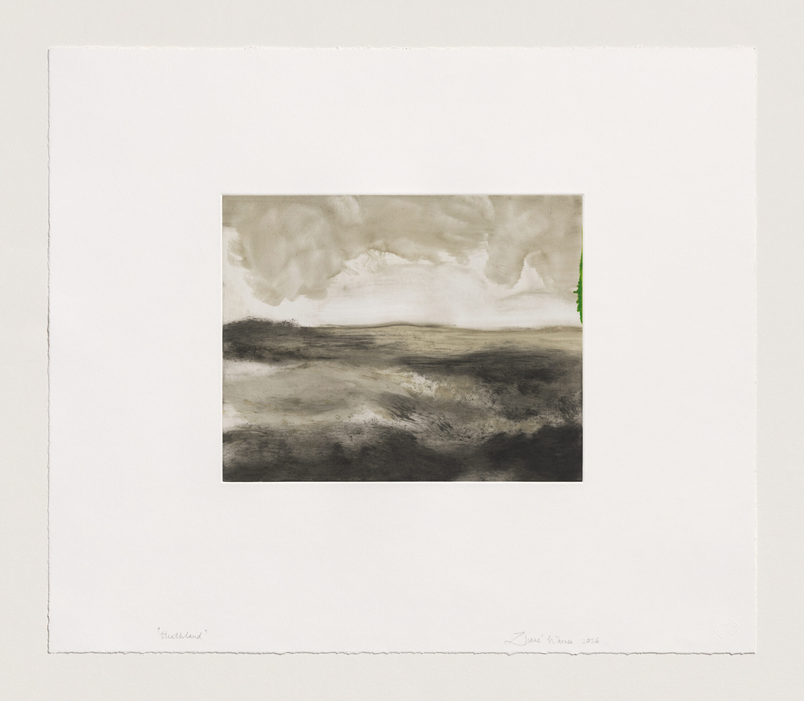 Hand-pulled original monotype of monochrome landscape on 320 g/m² high-quality paper.