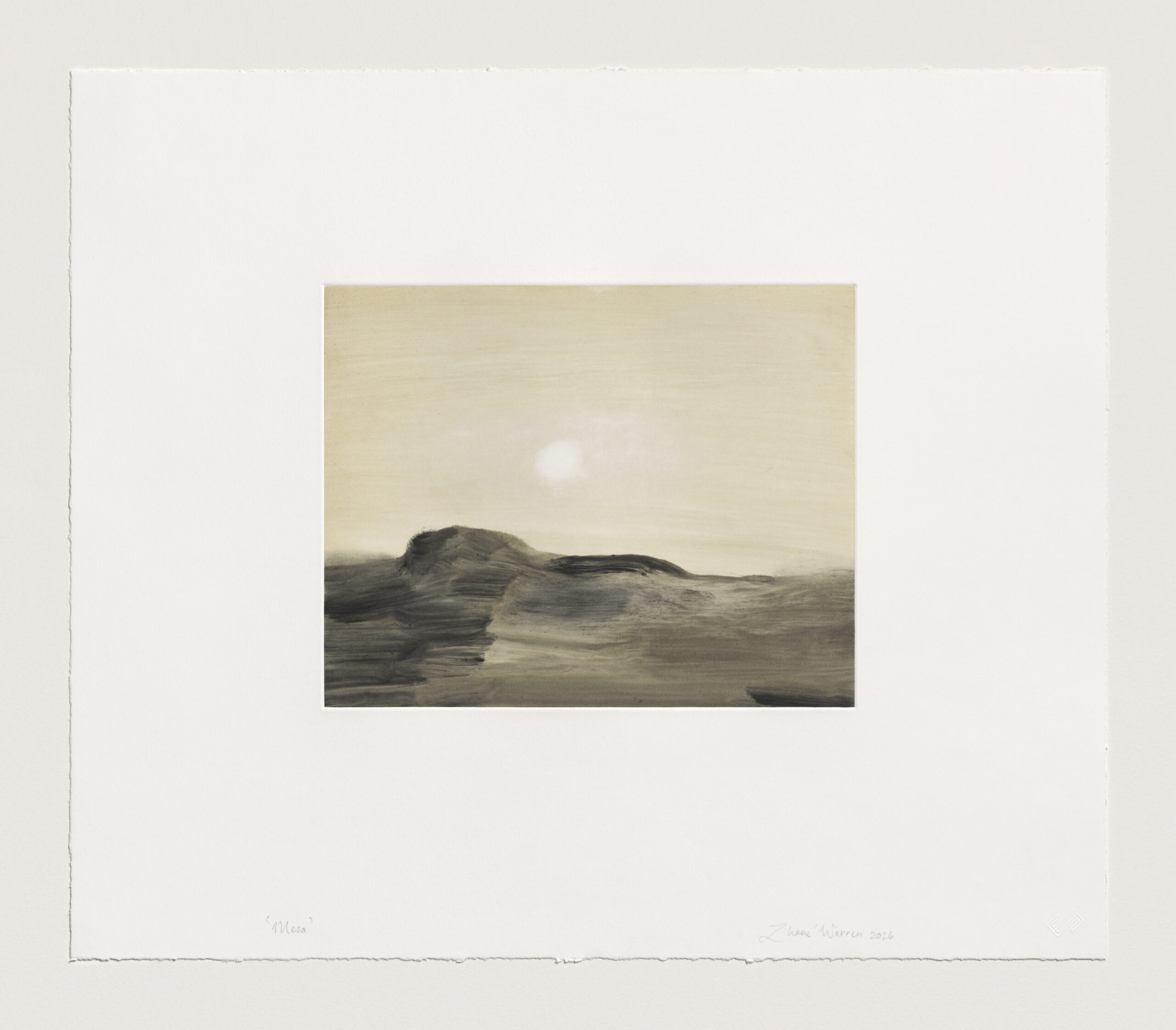 Hand-pulled original monotype of monochrome landscape on 320 g/m² high-quality paper.